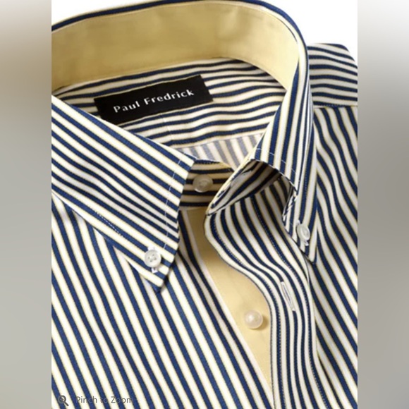 Paul Fredrick Non-iron Cotton Stripe Dress Shirt With Contrast Trim - Picture 8 of 14
